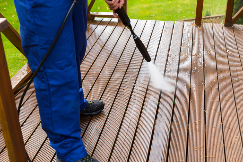 power washing a deck